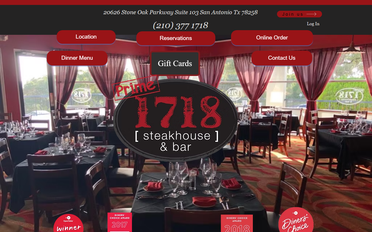 1718steakhouse.com screenshot