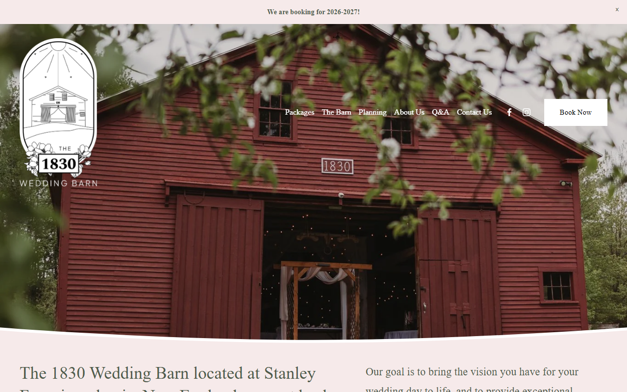 1830weddingbarn.com screenshot