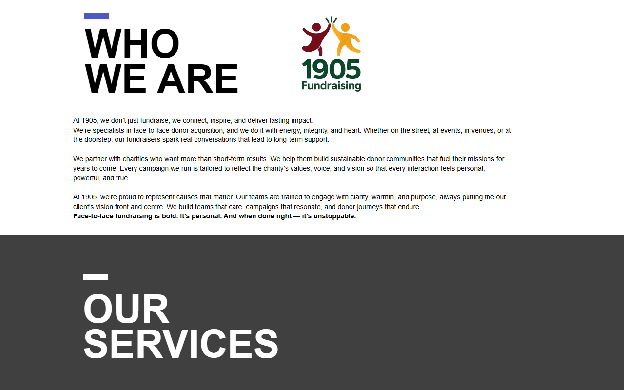 1905fundraising.com screenshot