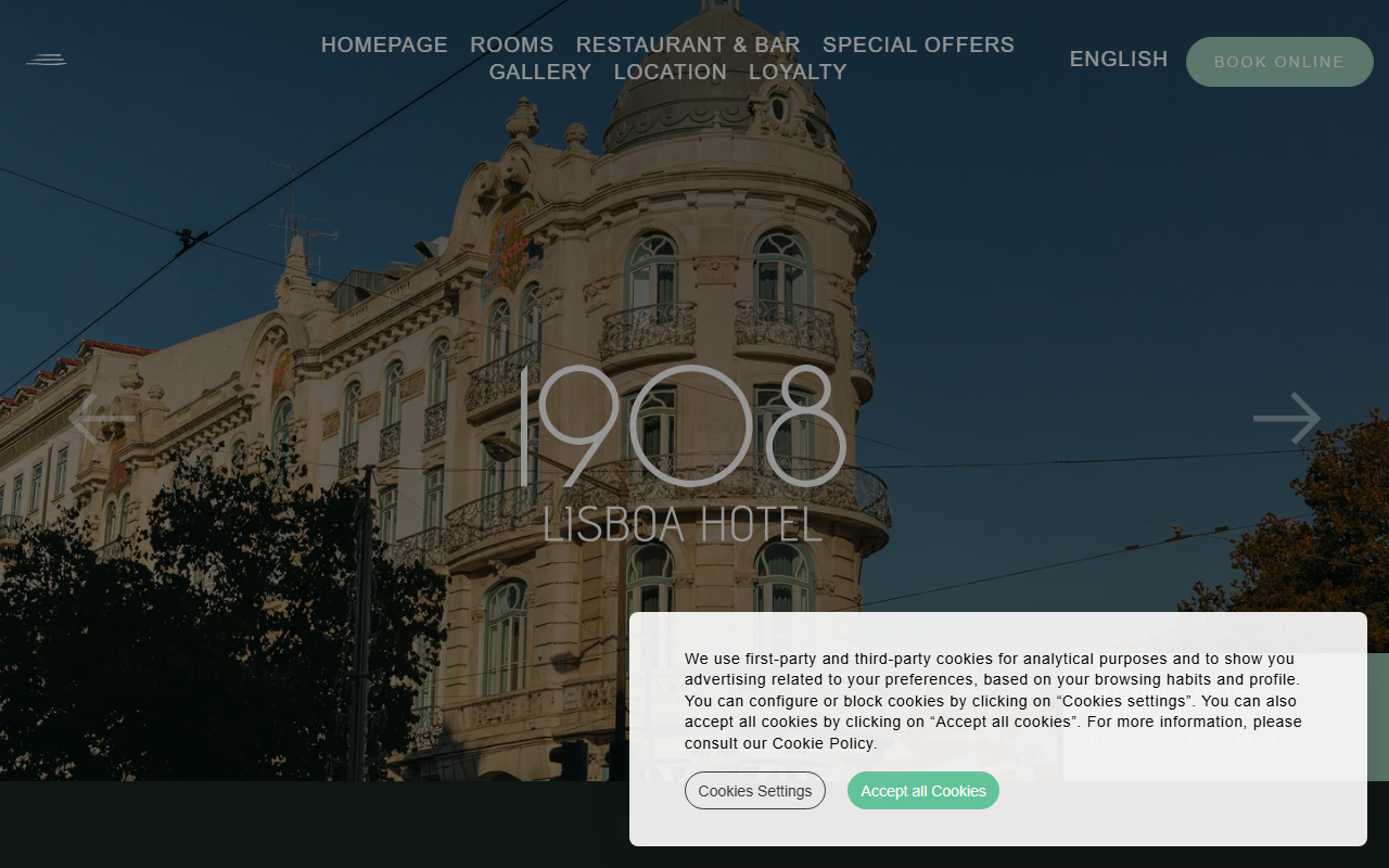 1908lisboahotel.com screenshot