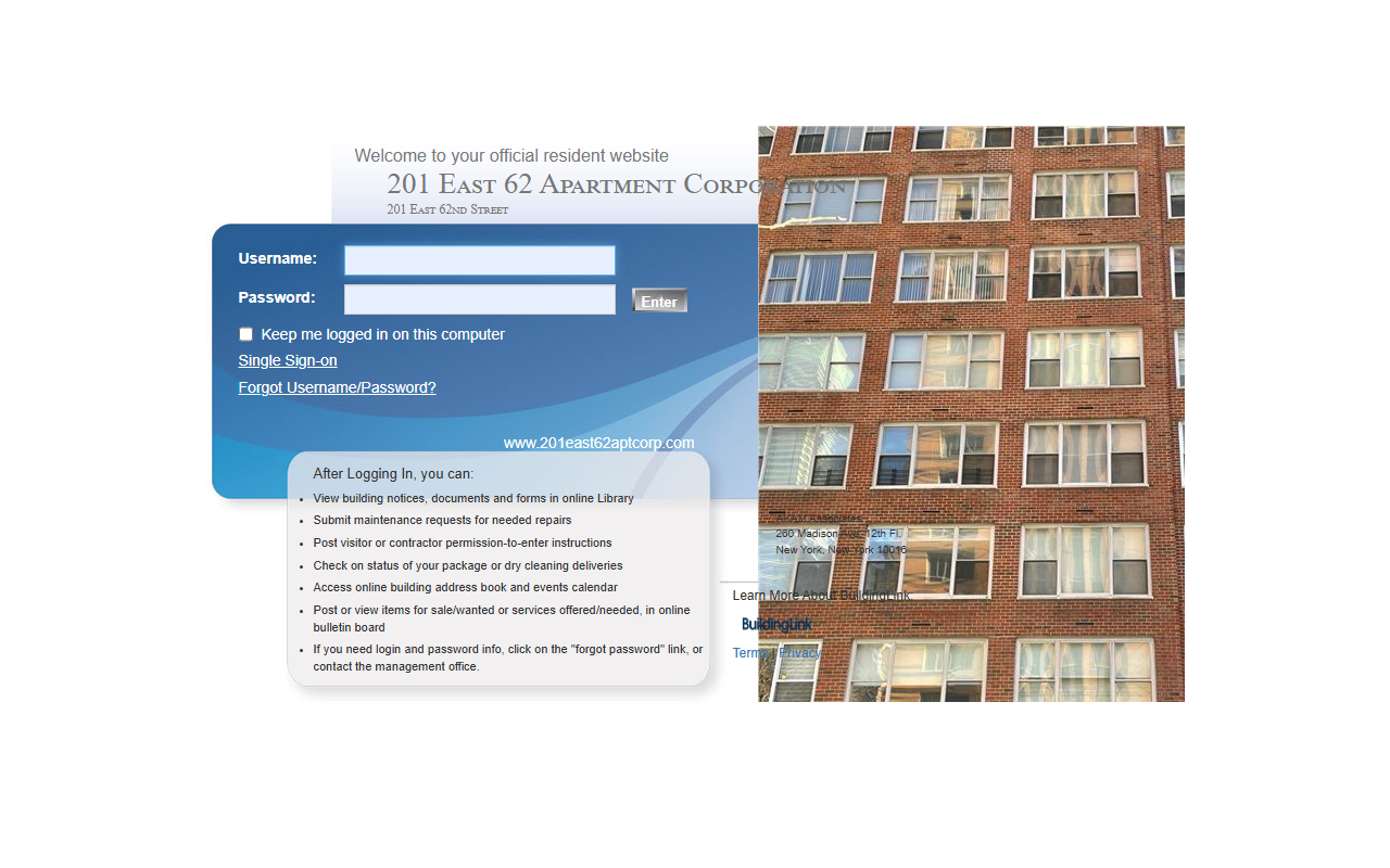 201east62aptcorp.com screenshot