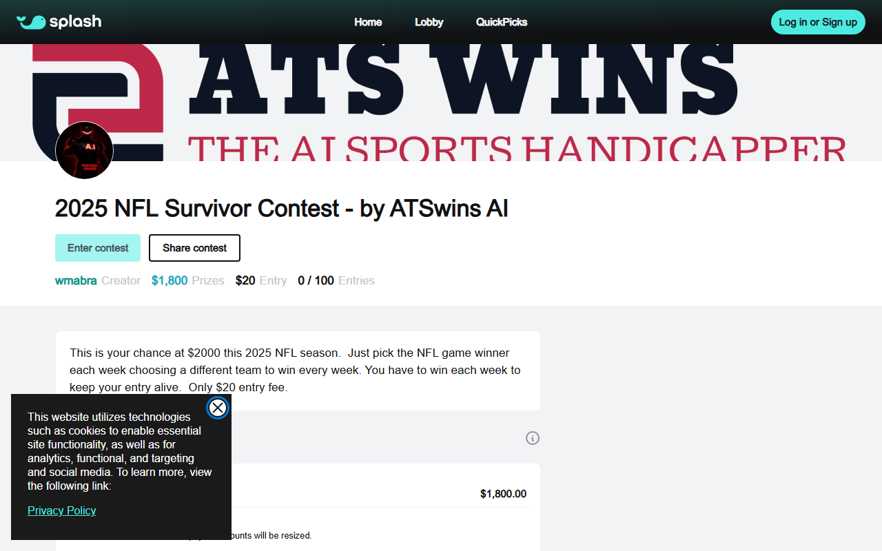 2025nflsurvivor.com screenshot