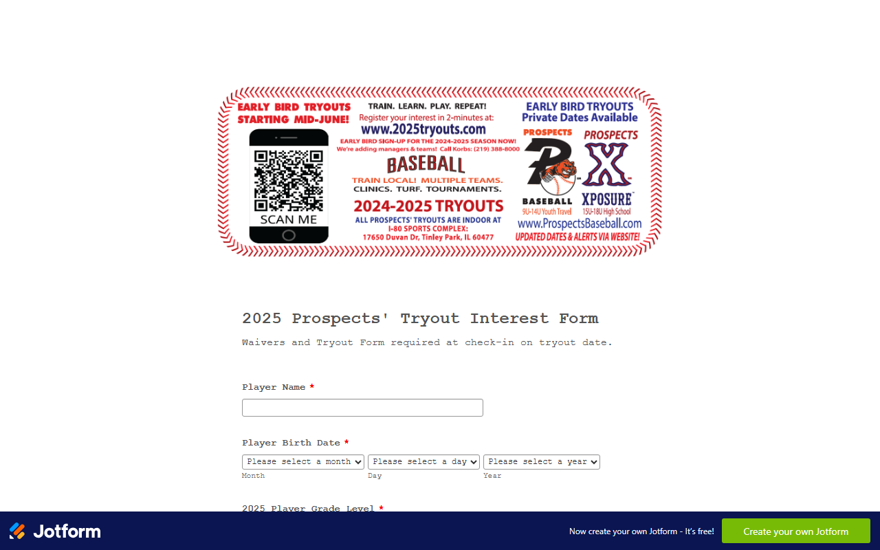 2025tryouts.com screenshot