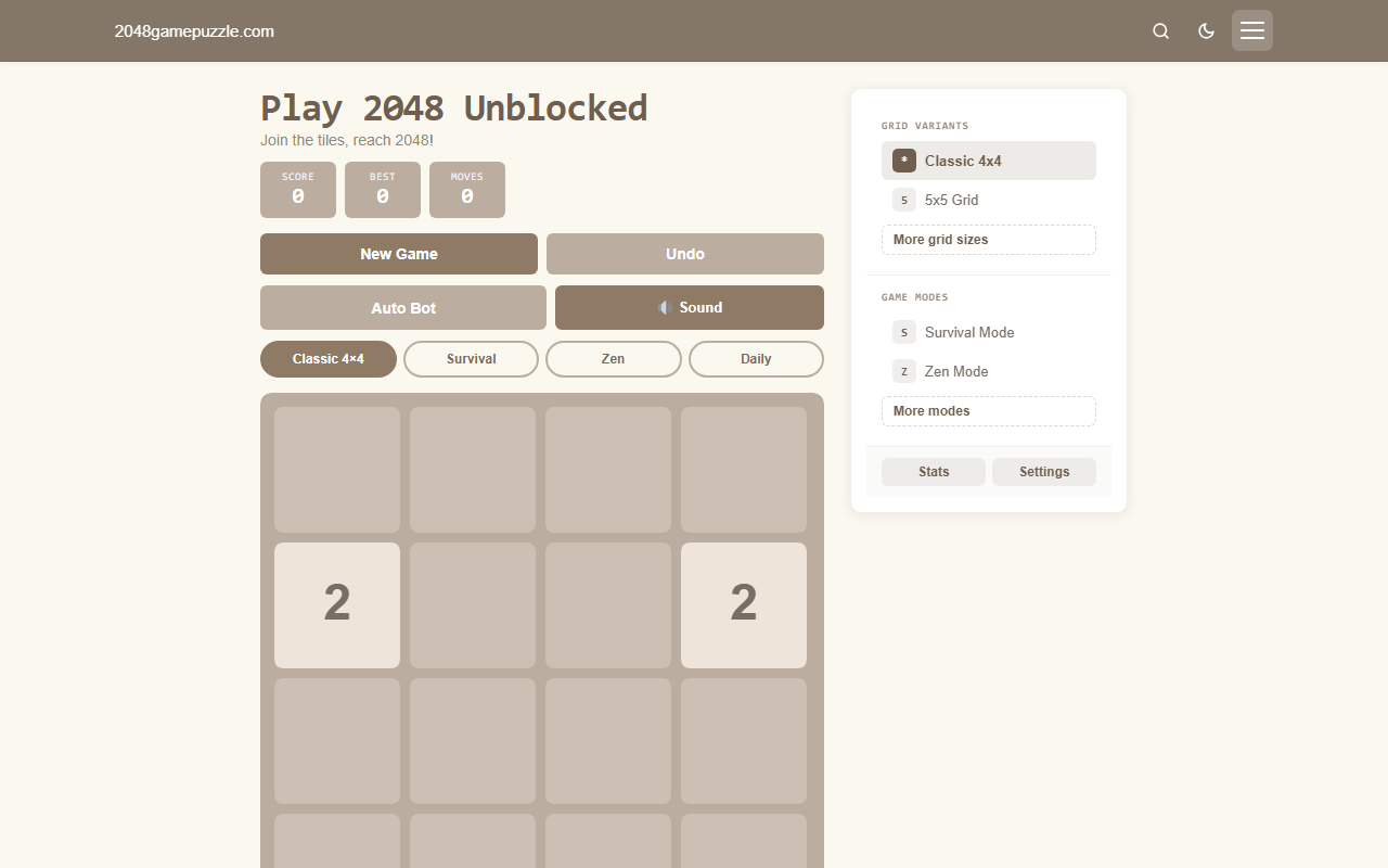 2048gamepuzzle.com screenshot
