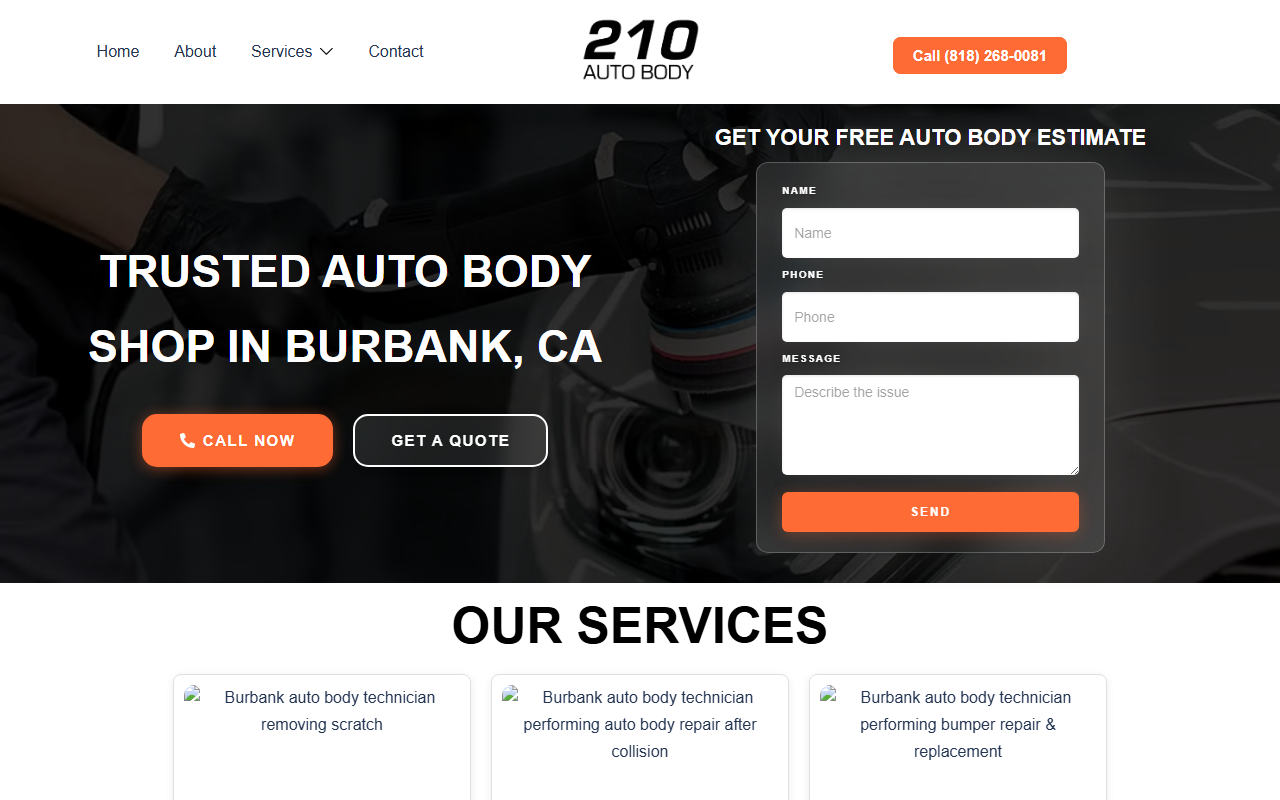 210autobodyshop.com screenshot