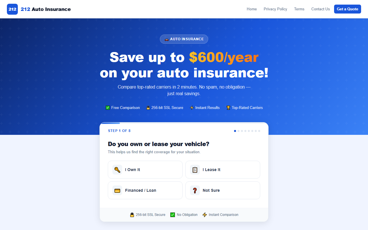 212autoinsurance.com screenshot