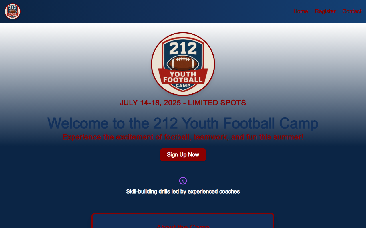 212footballcamp.com screenshot