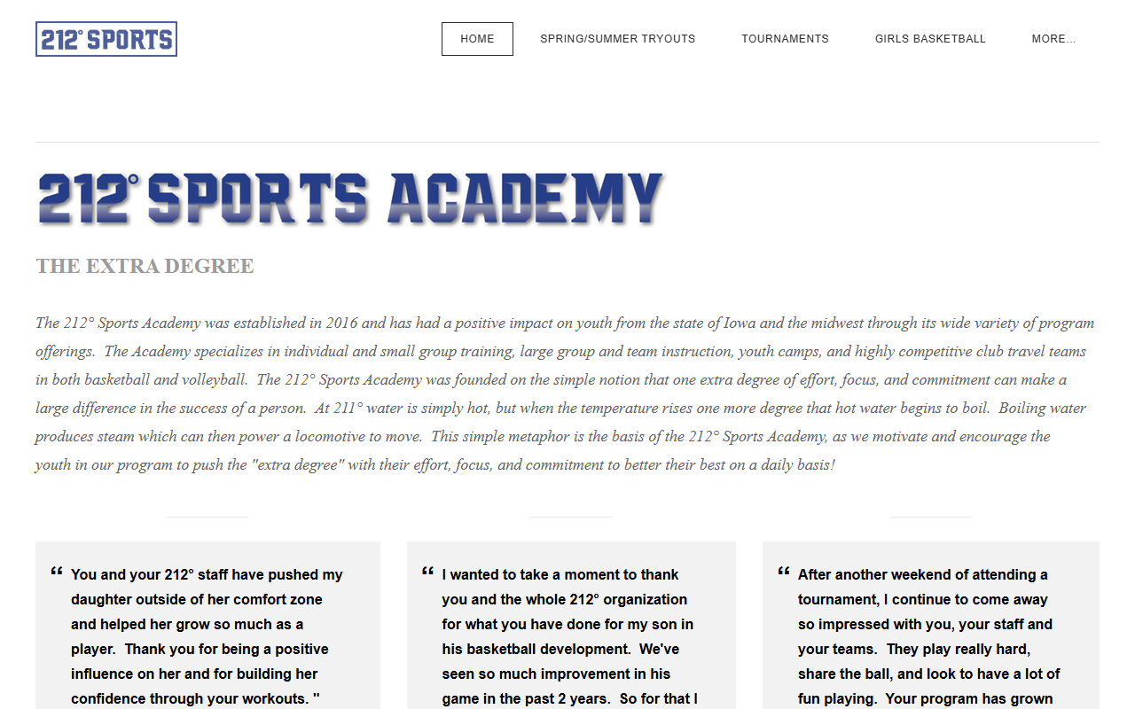 212sportsacademy.com screenshot