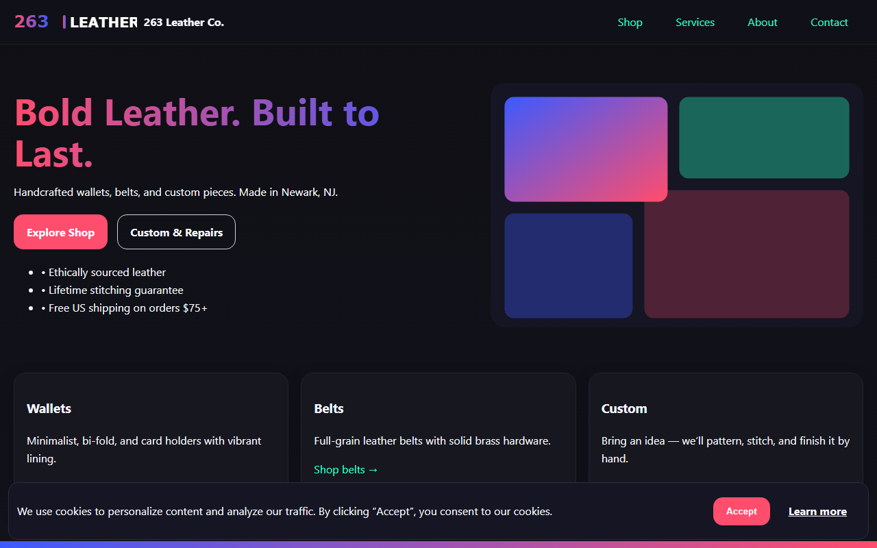 263leather.com screenshot