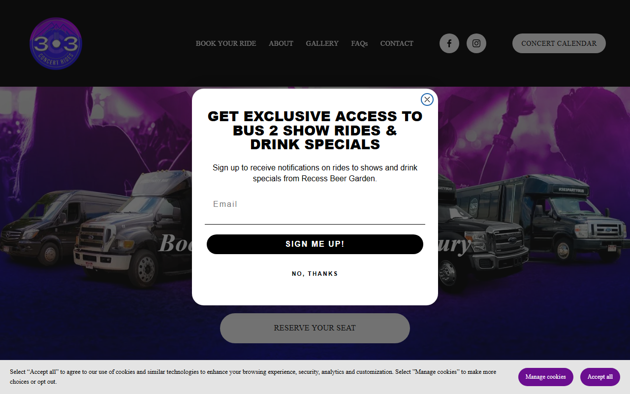 303concertrides.com screenshot