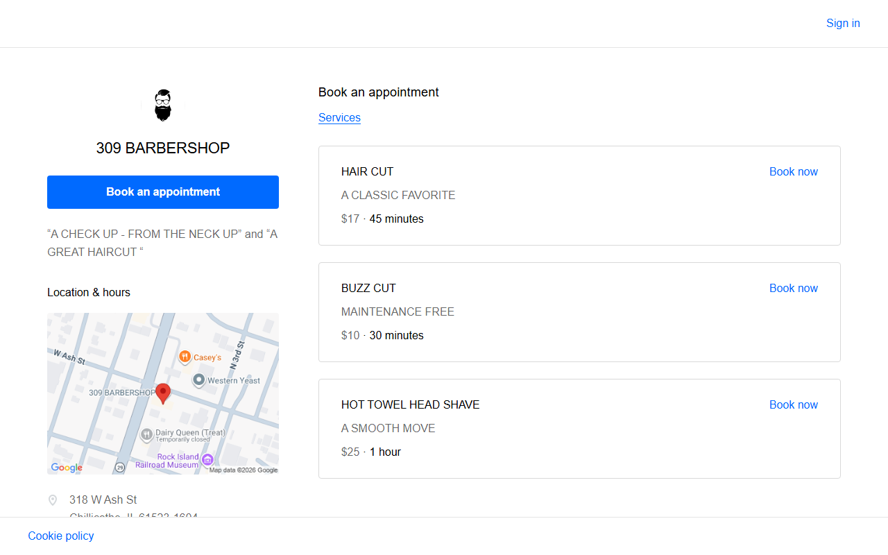 309barbershop.com screenshot