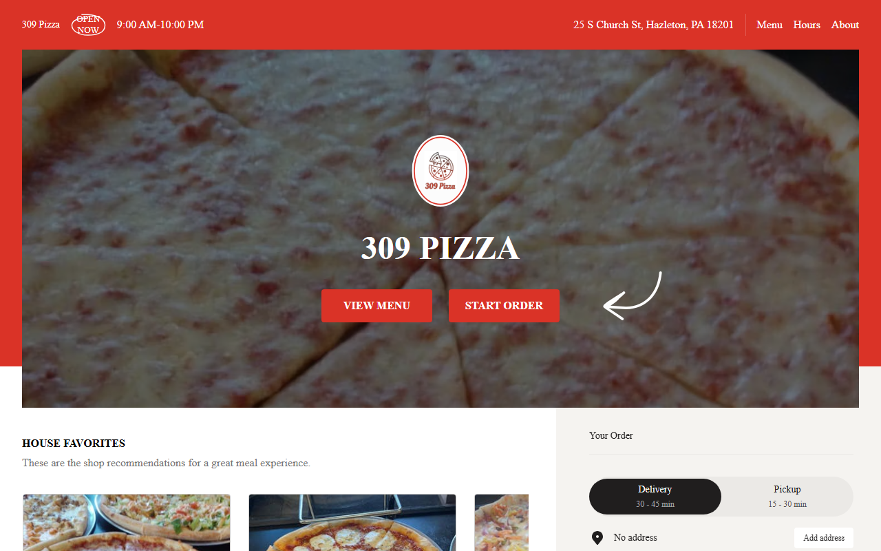 309pizzamenu.com screenshot