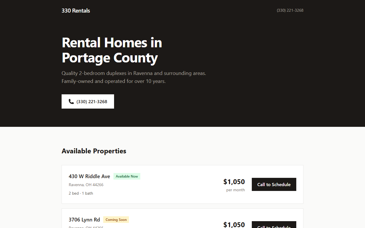 330rentals.com screenshot