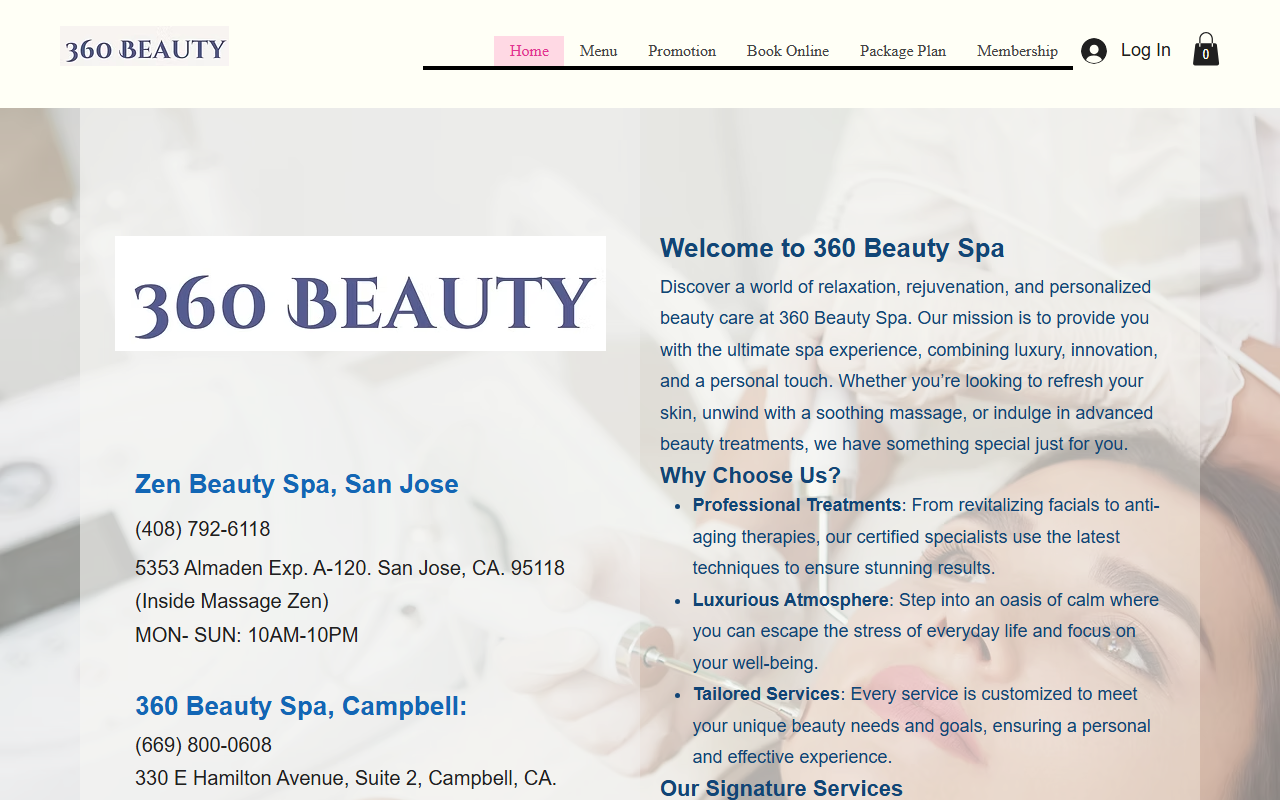 360beautyspa.com screenshot