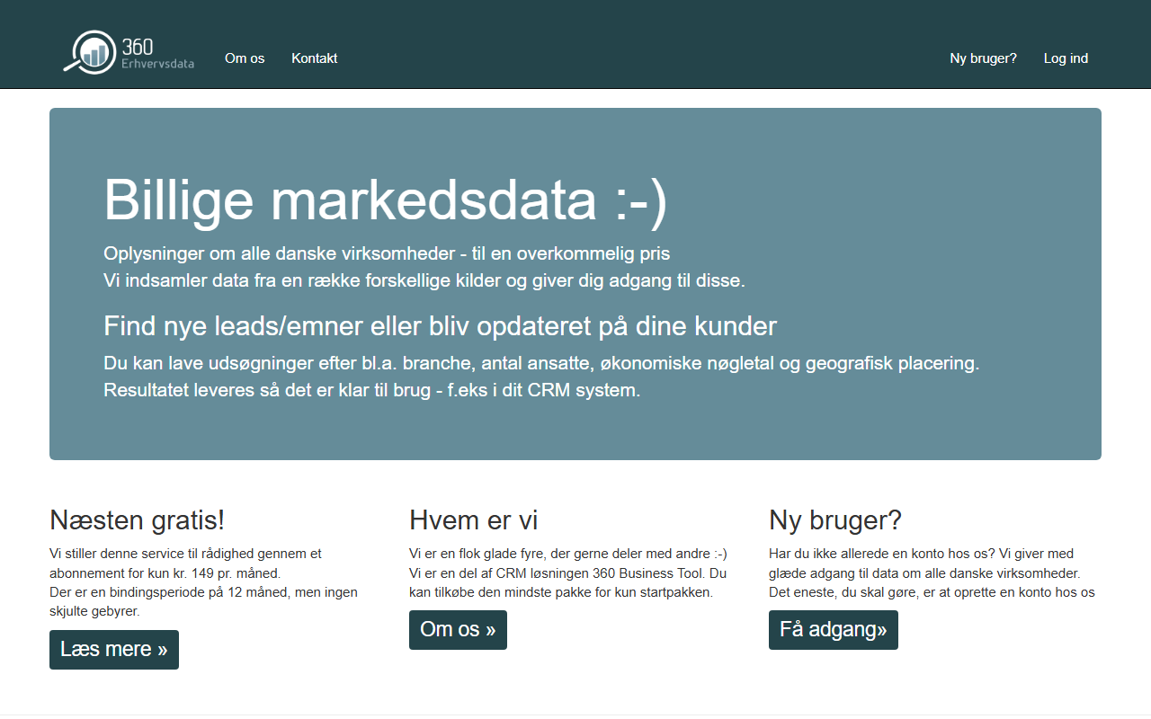 360erhvervsdata.com screenshot