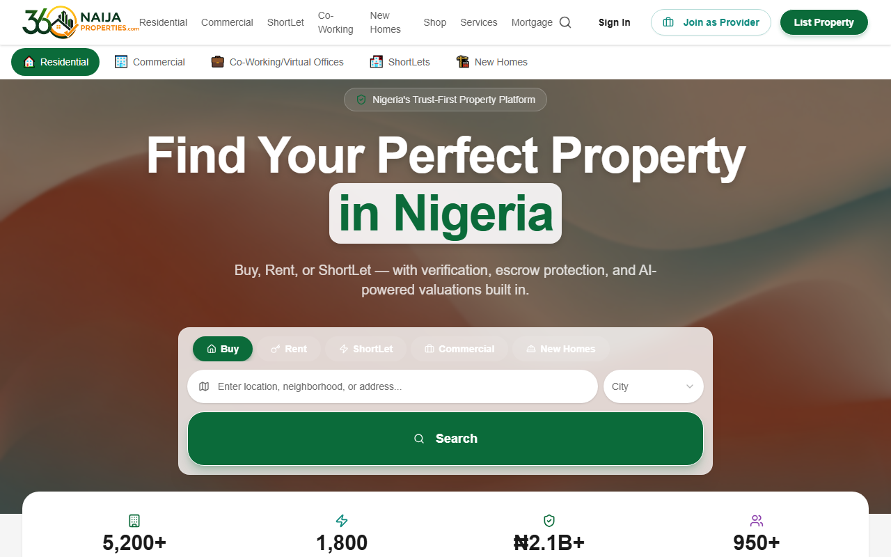 360nigerianhomes.com screenshot