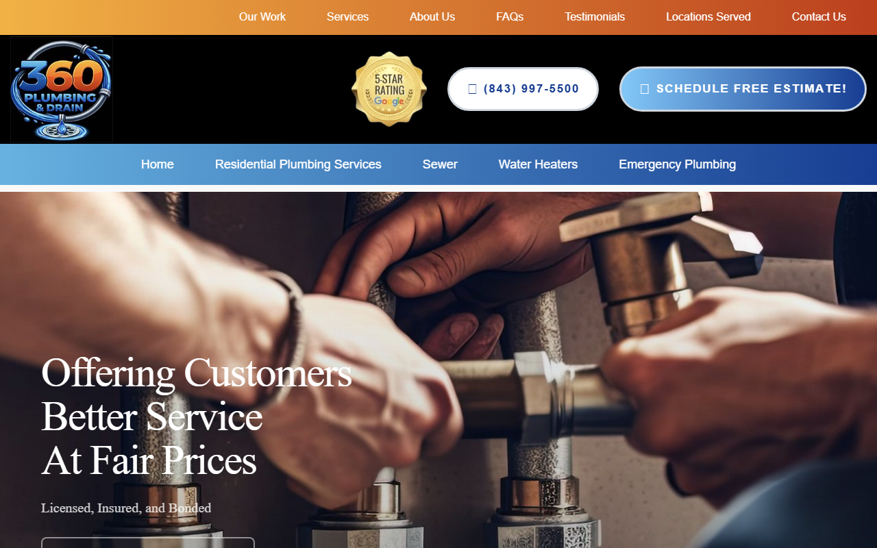 360plumbingsc.com screenshot