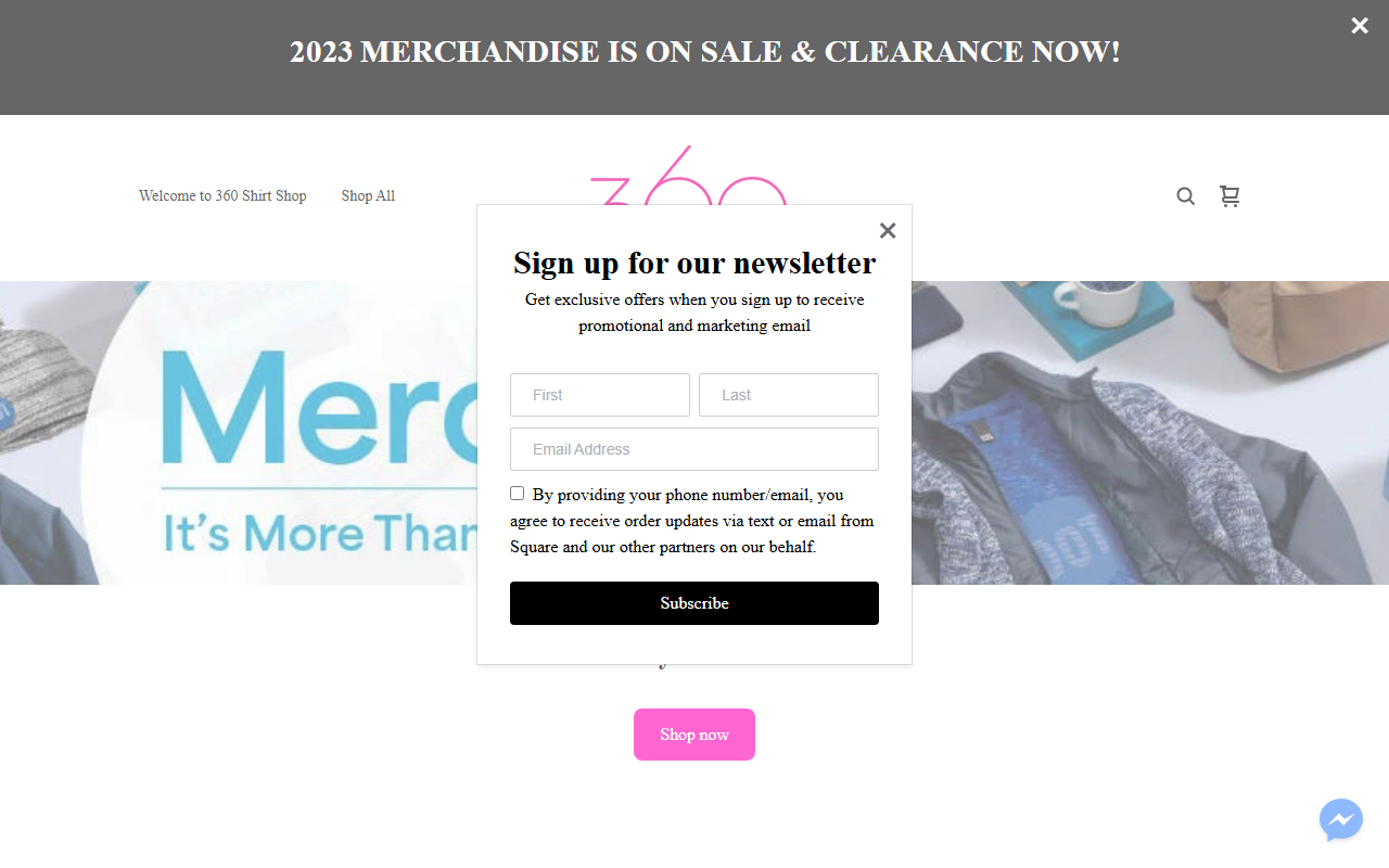360shirtshop.com screenshot