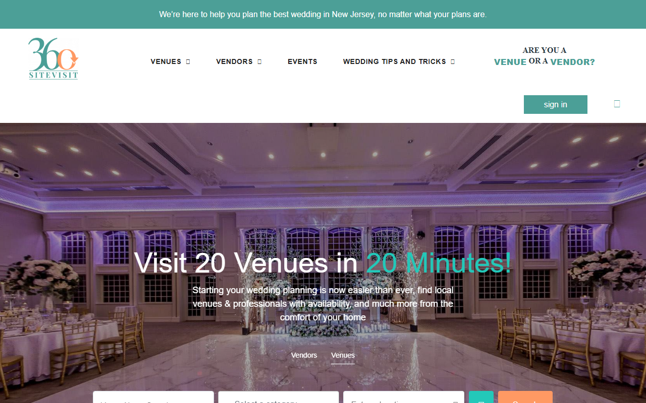 360weddingvenue.com screenshot
