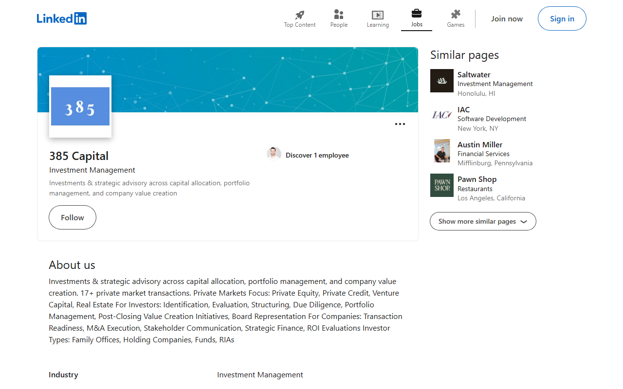 385advisors.com screenshot
