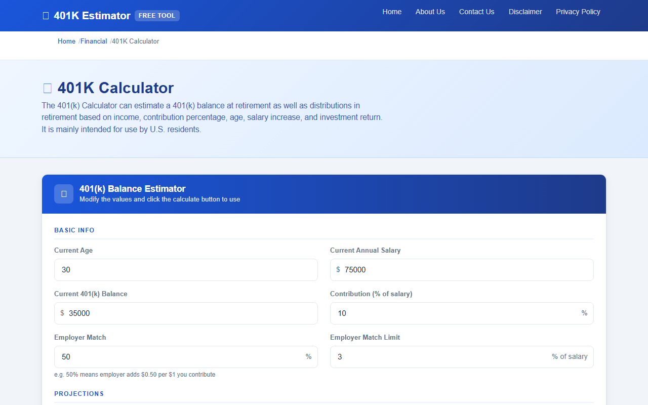 401kestimator.com screenshot