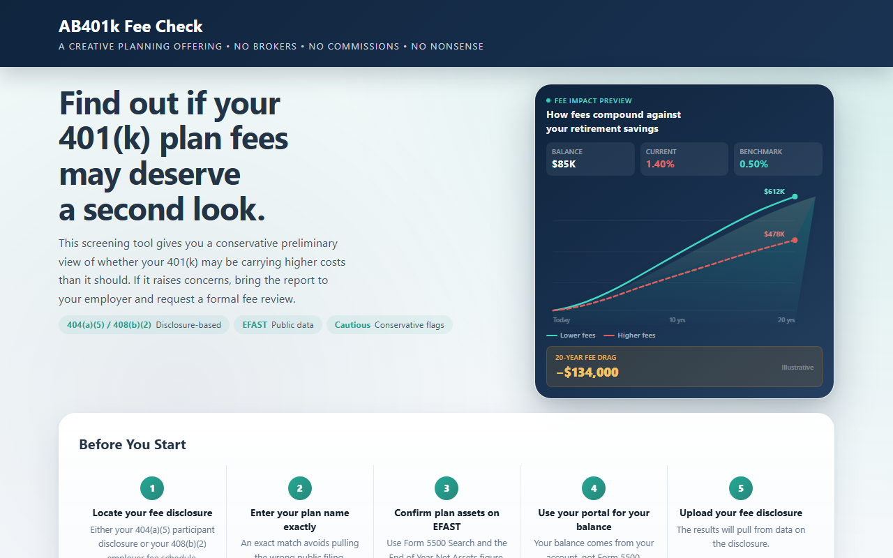 401kfeecheck.com screenshot