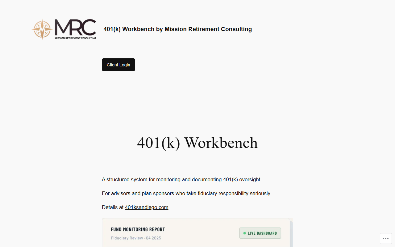 401kworkbench.com screenshot