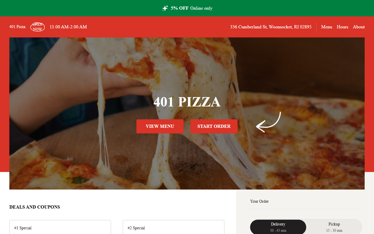 401pizzamenu.com screenshot