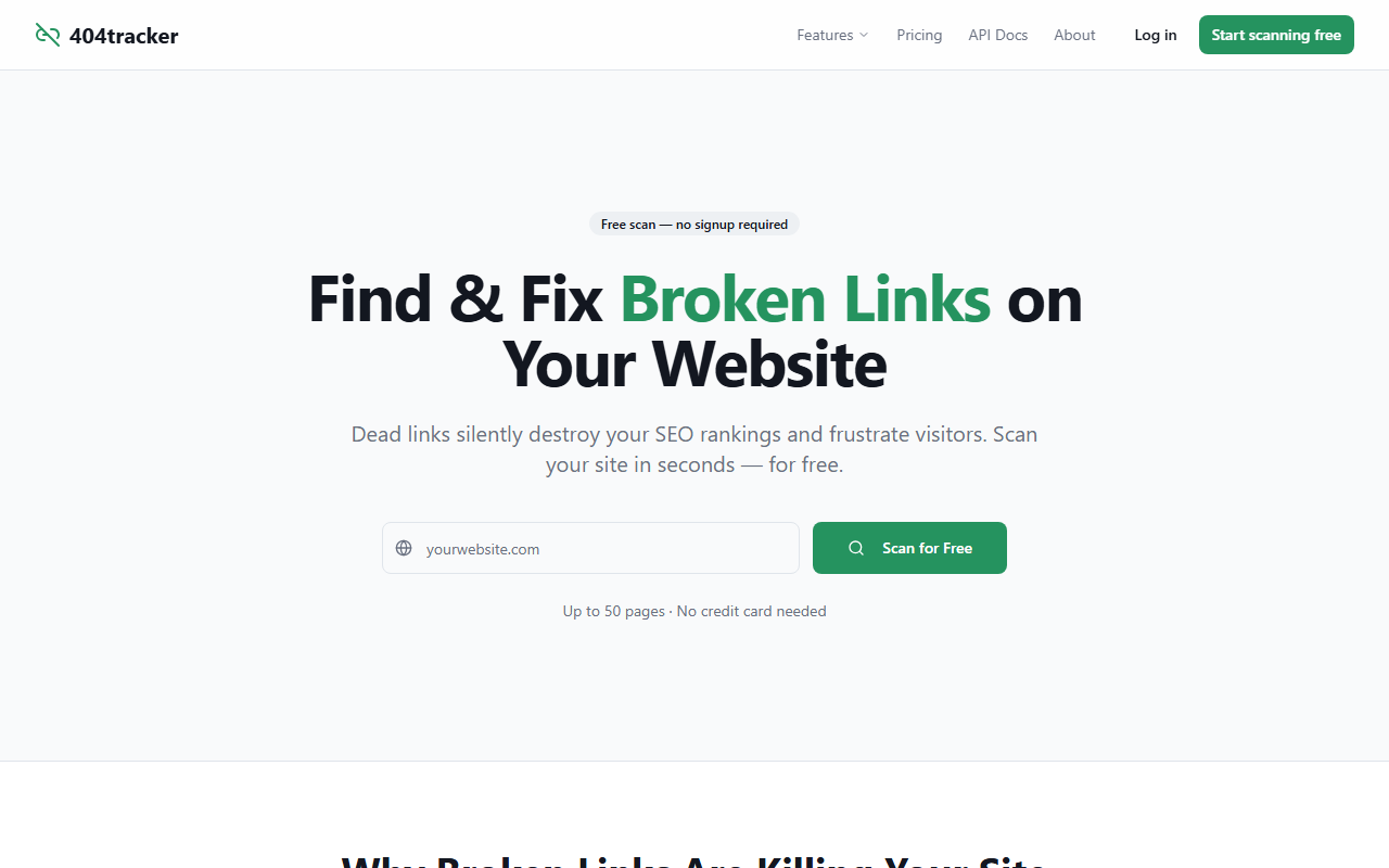 404tracker.com screenshot