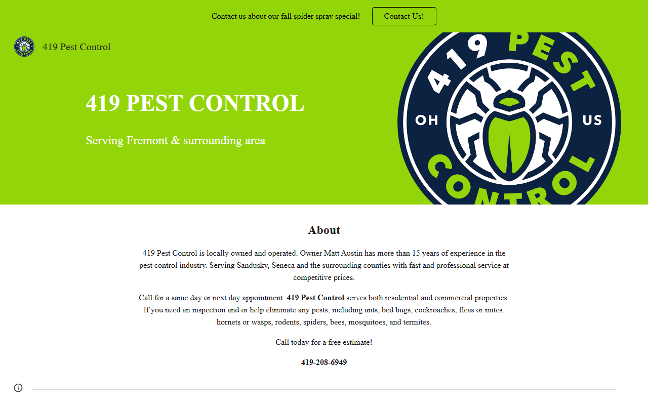 419pestcontrol.com screenshot