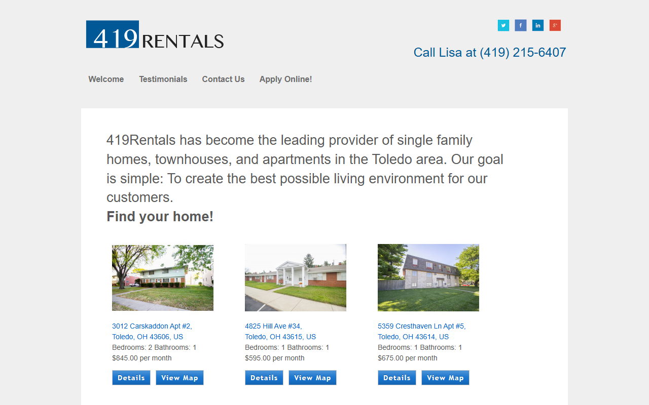 419rentals.com screenshot