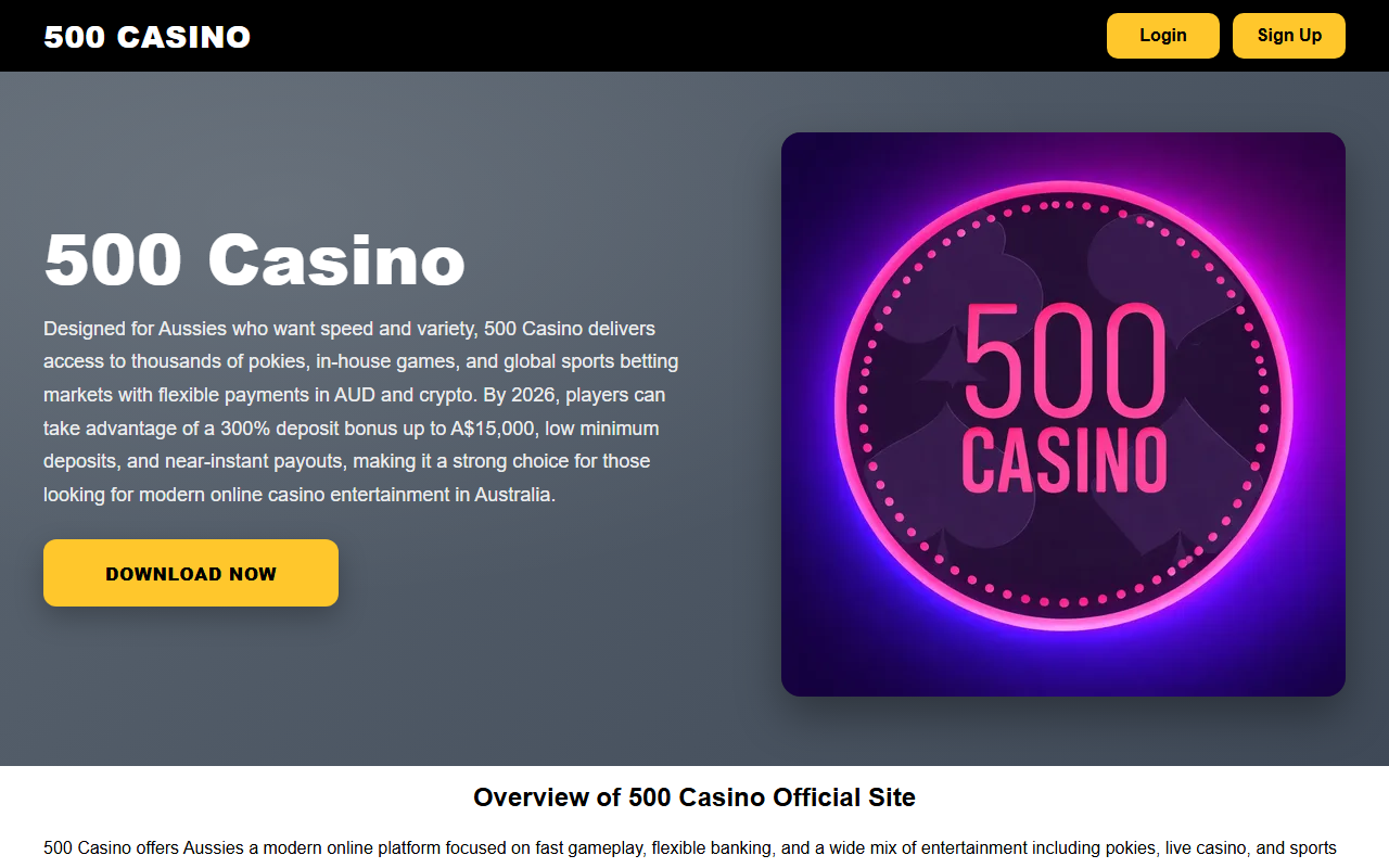 500casinoaus.com screenshot