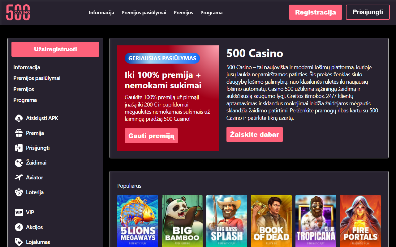 500casinolt.com screenshot