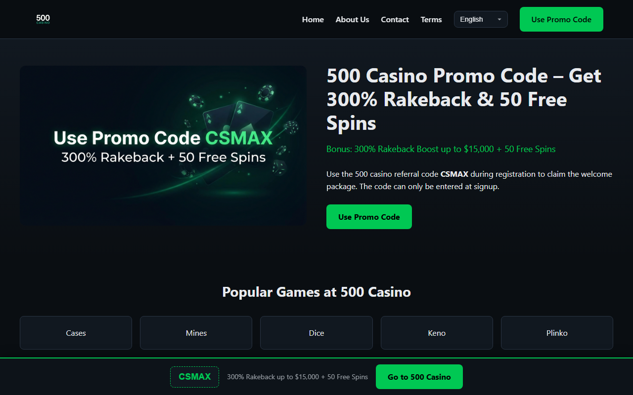 500casinopromo.com screenshot