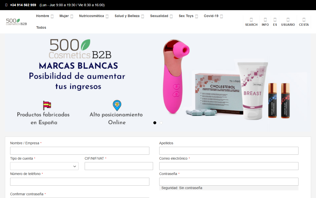 500cosmeticsb2b.com screenshot