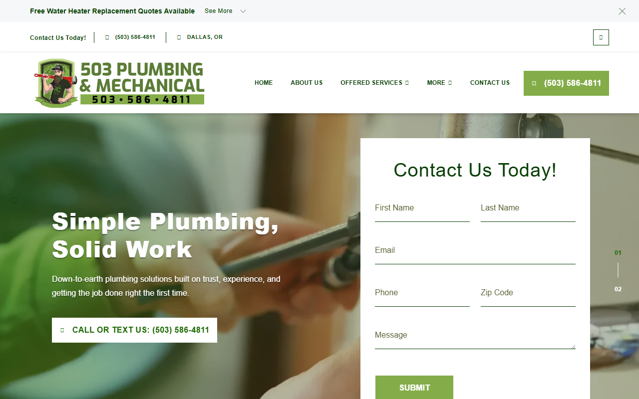 503plumbing.com screenshot