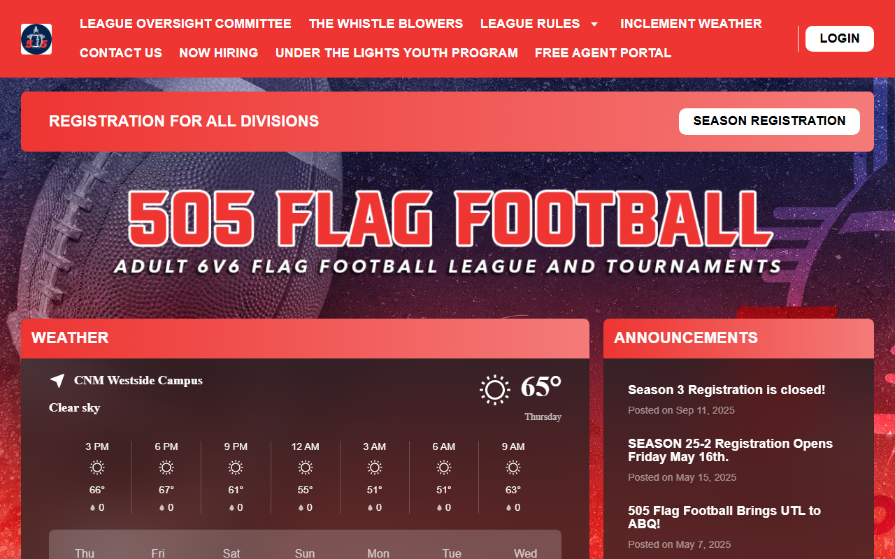 505flagfootball.com screenshot