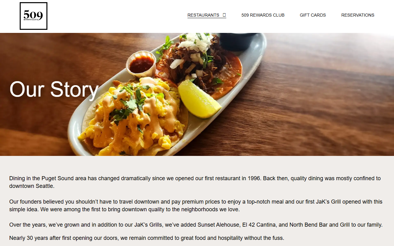 509hospitality.com screenshot