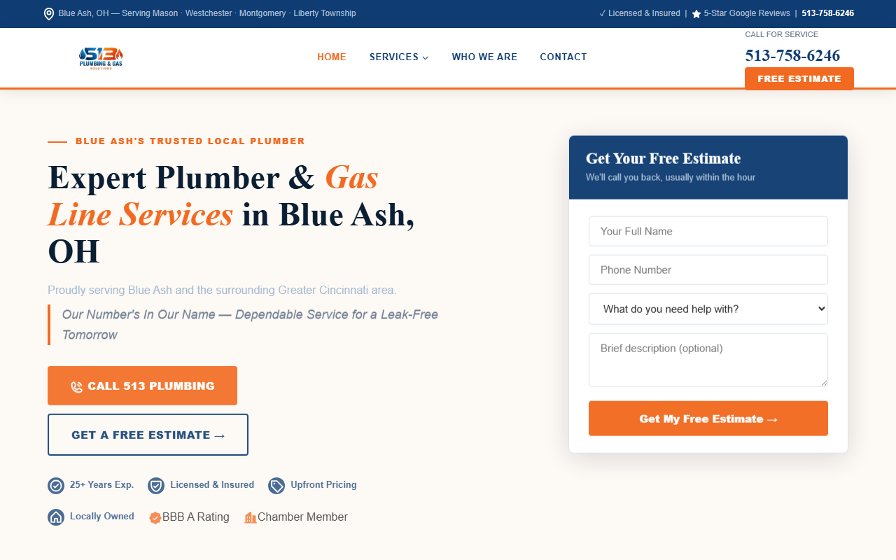 513-plumbing.com screenshot