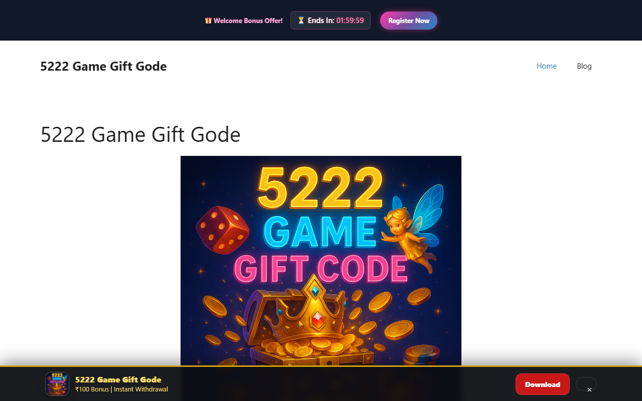 5222gamegiftcode.com screenshot