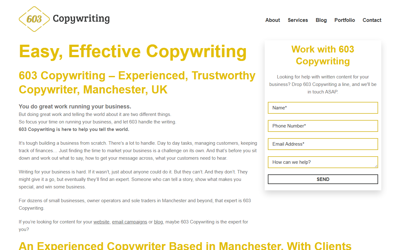 603copywriting.com screenshot