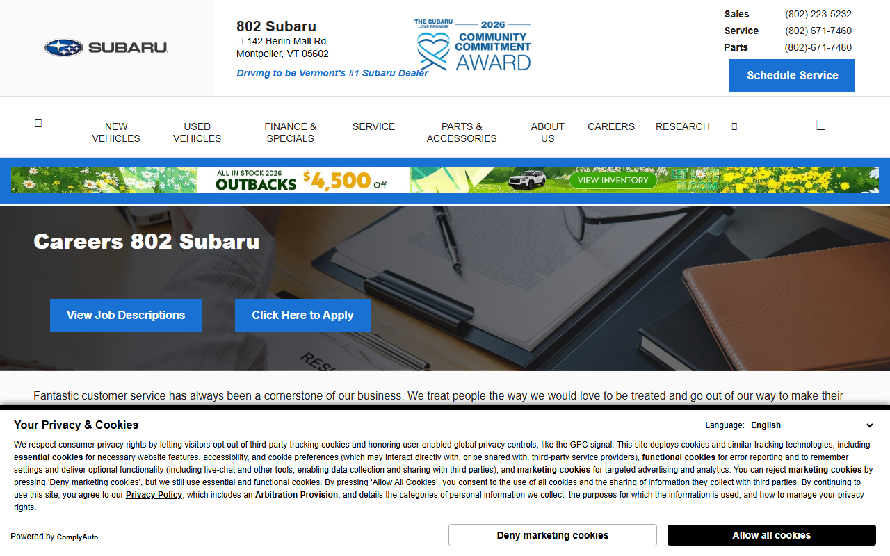 802subarujobs.com screenshot
