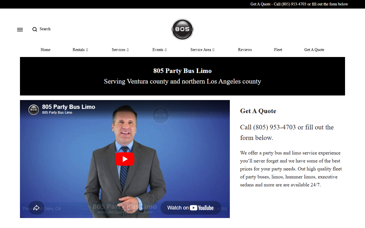 805partybuslimo.com screenshot