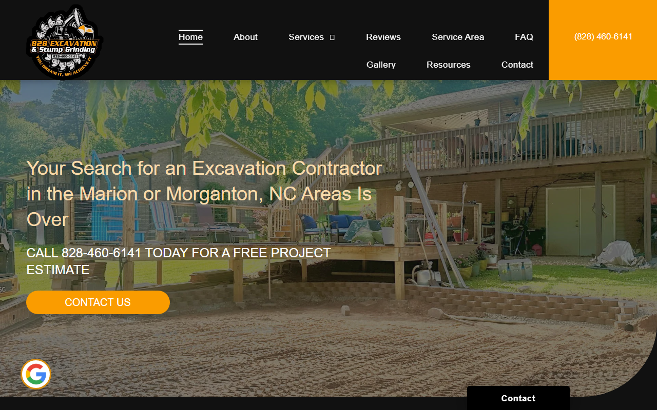 828excavationnc.com screenshot