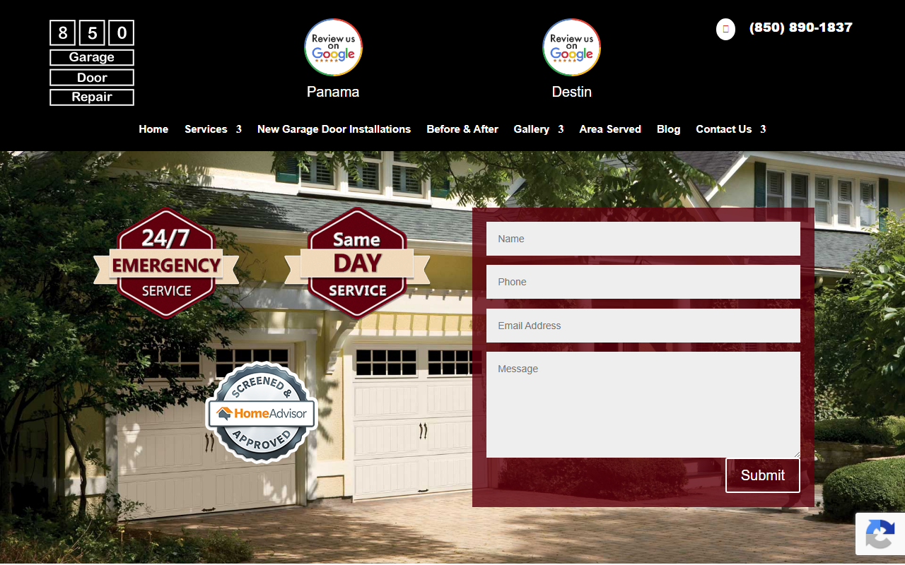 850garagedoors.com screenshot