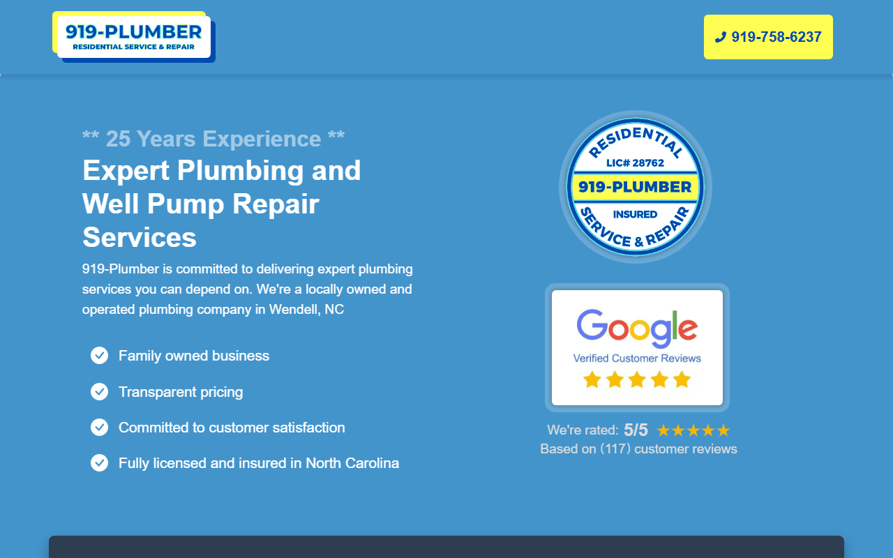 919plumbernc.com screenshot