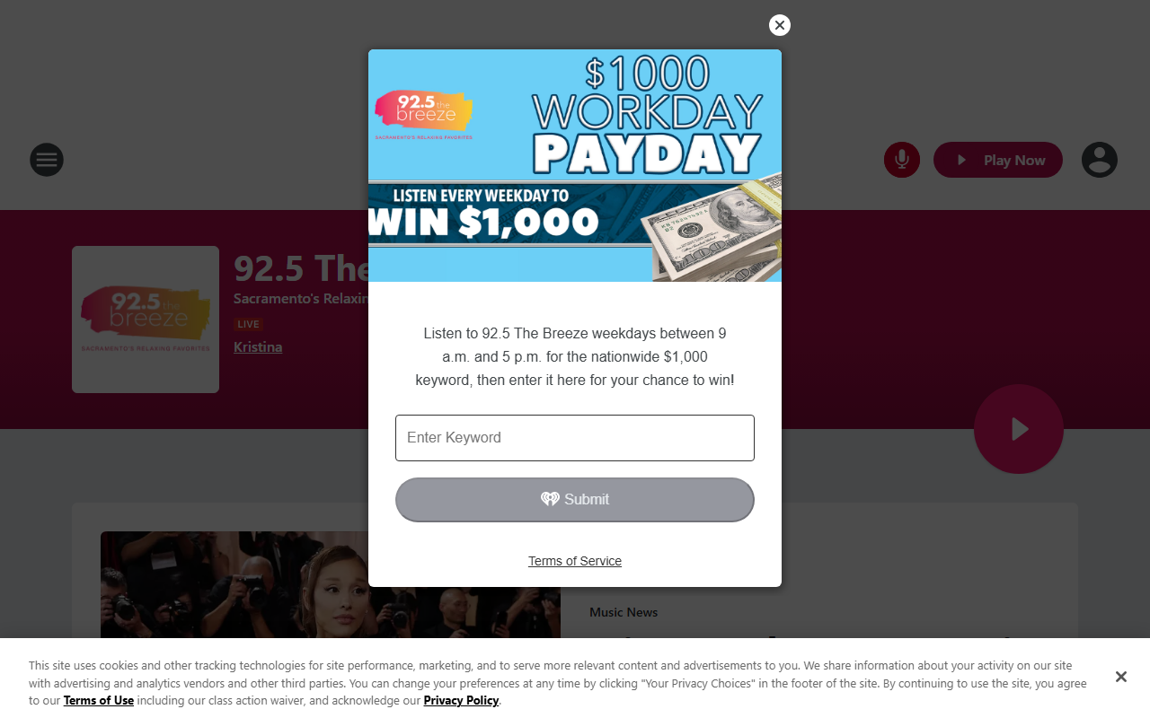 925thebreeze.com screenshot