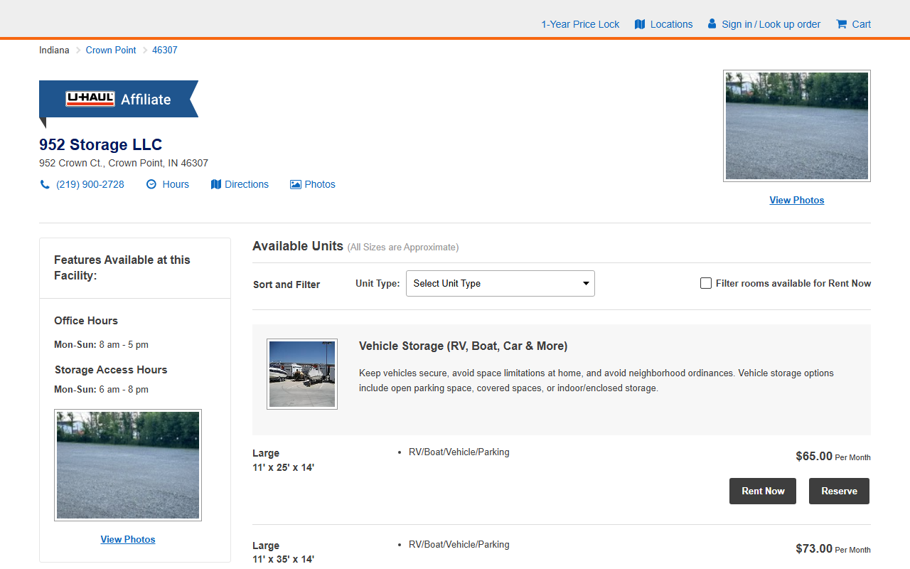 952storage.com screenshot